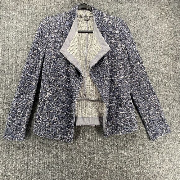 Vince Blazer Jacket Womens S Blue Tweed Drape Open Front Ladies Office Classic - Picture 1 of 9